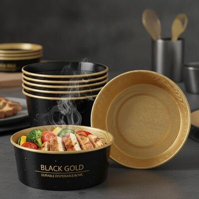 漏れ防止 ブラックゴールド紙ボウル 230gsm紙と金箔付き 1.5oz～4oz食品サービス用